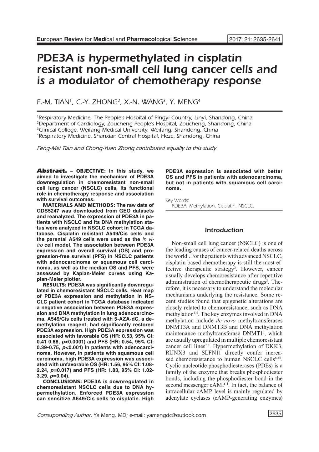 PDE3A Downregulation in Chemioresistant NSCLC the Cell Counting Kit-8 (Dojindo, Kumamoto, Demethylation Restores PDE3A Japan) According to Manufacturer’S Instruction