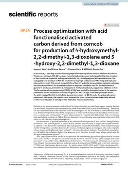 Process Optimization with Acid Functionalised Activated Carbon Derived from Corncob for Production of 4-Hydroxymethyl-2,2-Dimeth