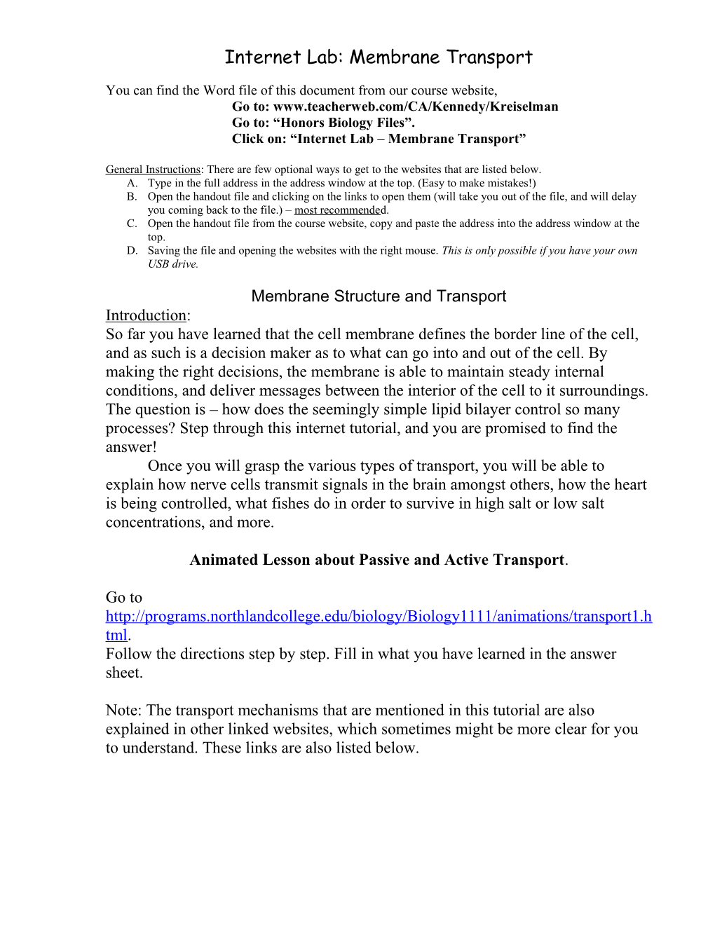 Internet Lab: Cell Structure and Function