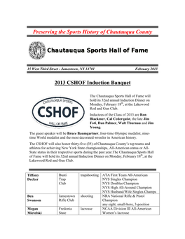 Preserving the Sports History of Chautauqua County 2013 CSHOF