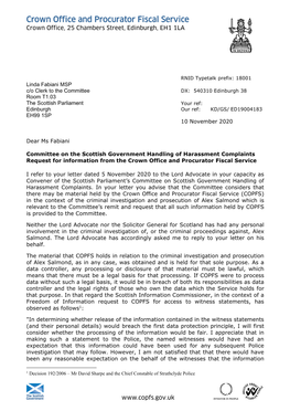 Letter to the Convener of 10 November 2020