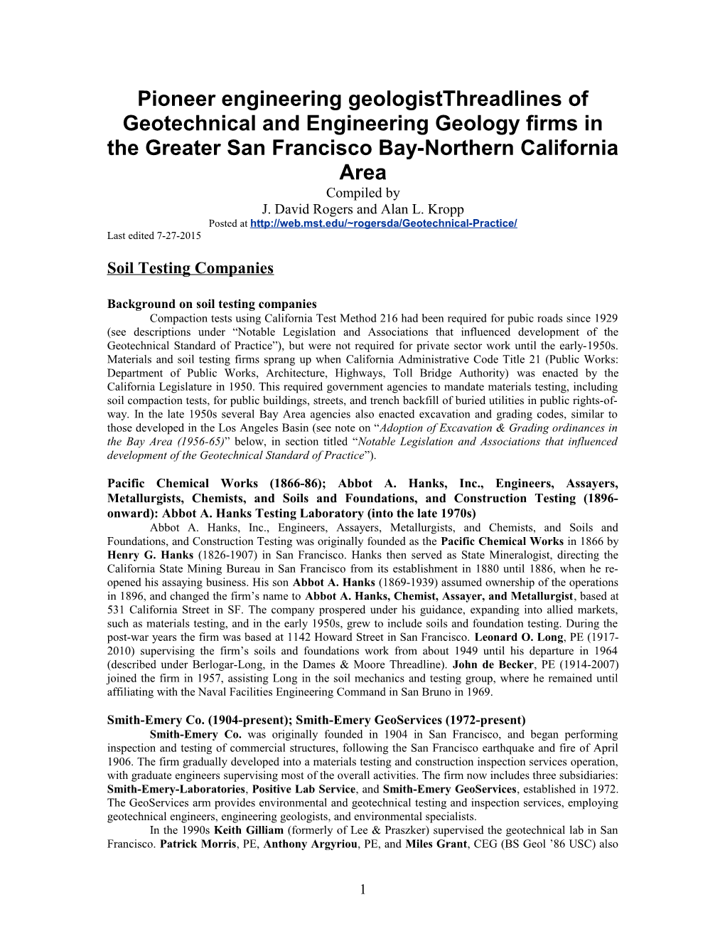 Thread Line – Origins Of The Pioneering Geotechnical Engineering Firms In The San Francisco Bay Area