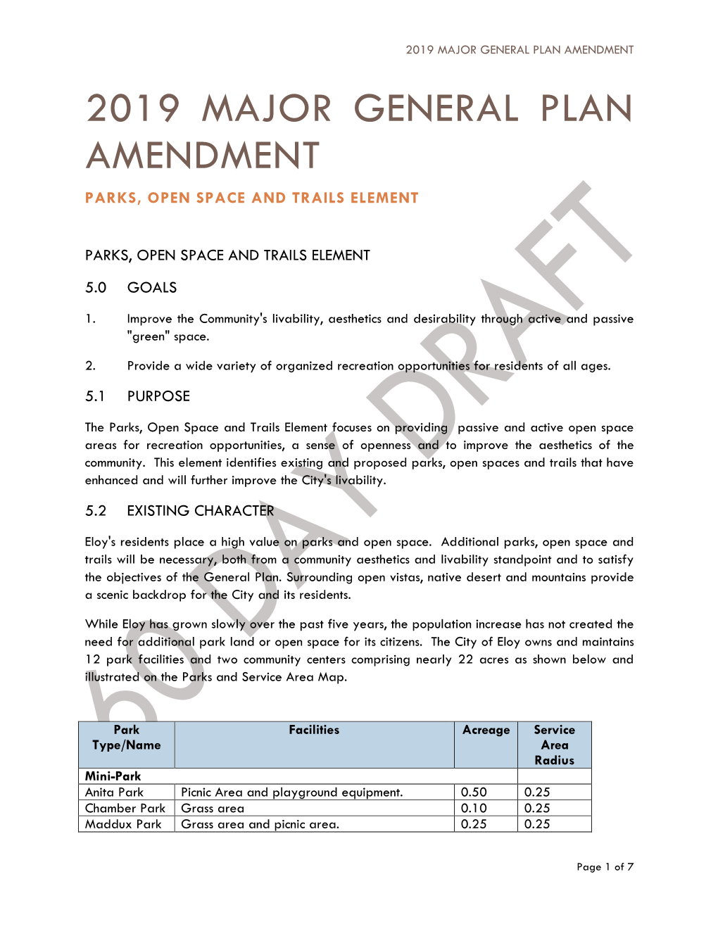 2019 Major General Plan Amendment 2019 Major General Plan Amendment Parks, Open Space and Trails Element