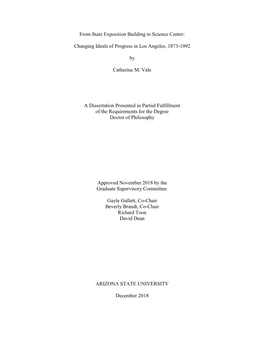From State Exposition Building to Science Center: Changing Ideals of Progress in Los Angeles, 1873-1992 by Catherine M. Vale
