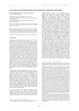 TWO ASPECTS of MEMORY FORMATION in HISPANIC AMERICAN LITERATURE Amonika BREZOVÁKOVÁ, Bmagda KUČERKOVÁ, (Pamulová Šavelová, 2019, 53N)2
