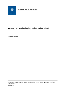 My Personal Investigation Into the Dutch Oboe School, Diane Combee