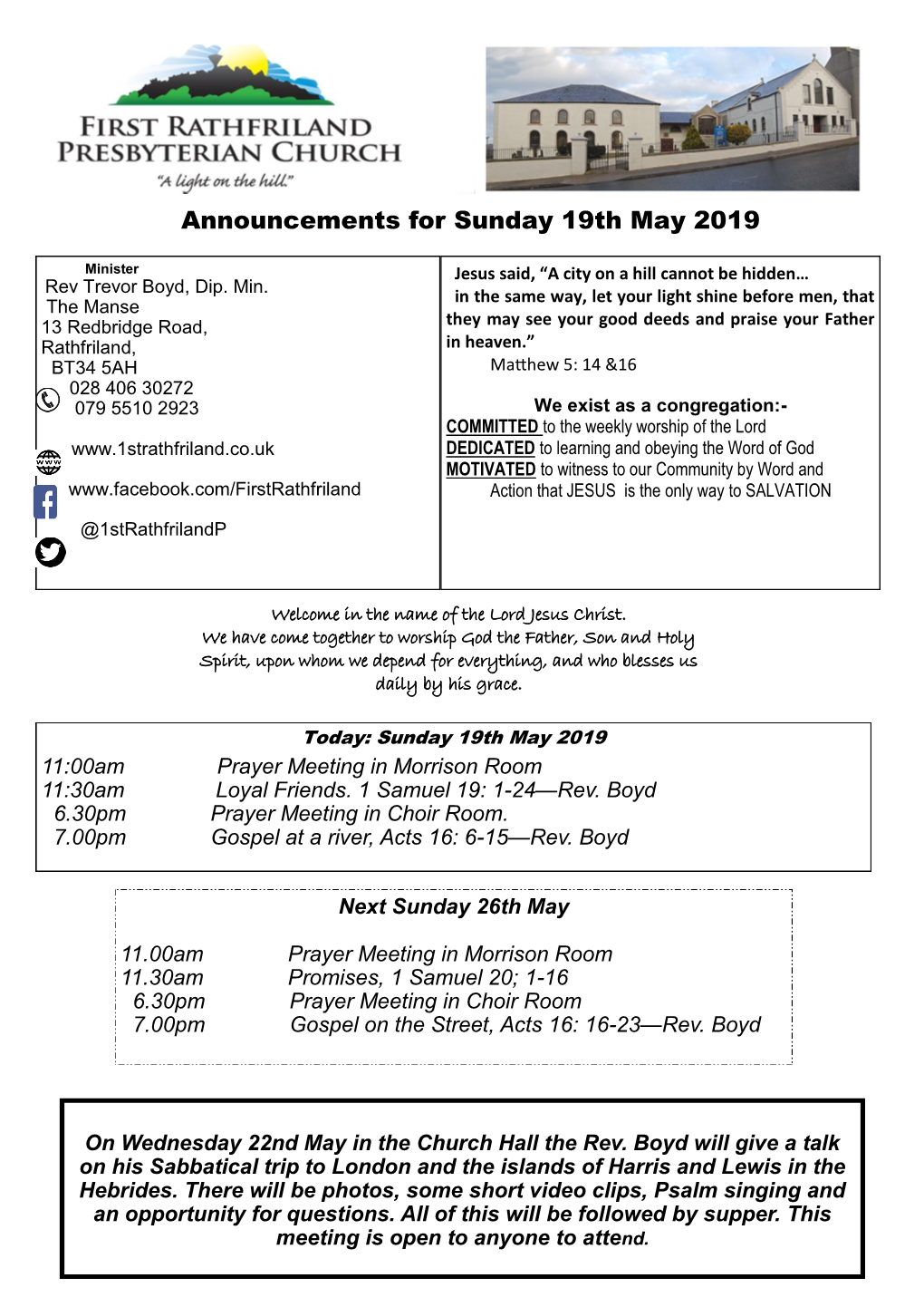 Announcements for Sunday 19Th May 2019