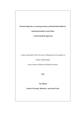 Parental Migration, Care-Giving Practices and Left-Behind Children's Nutritional Health in Rural China: a Mixed-Methods Appr