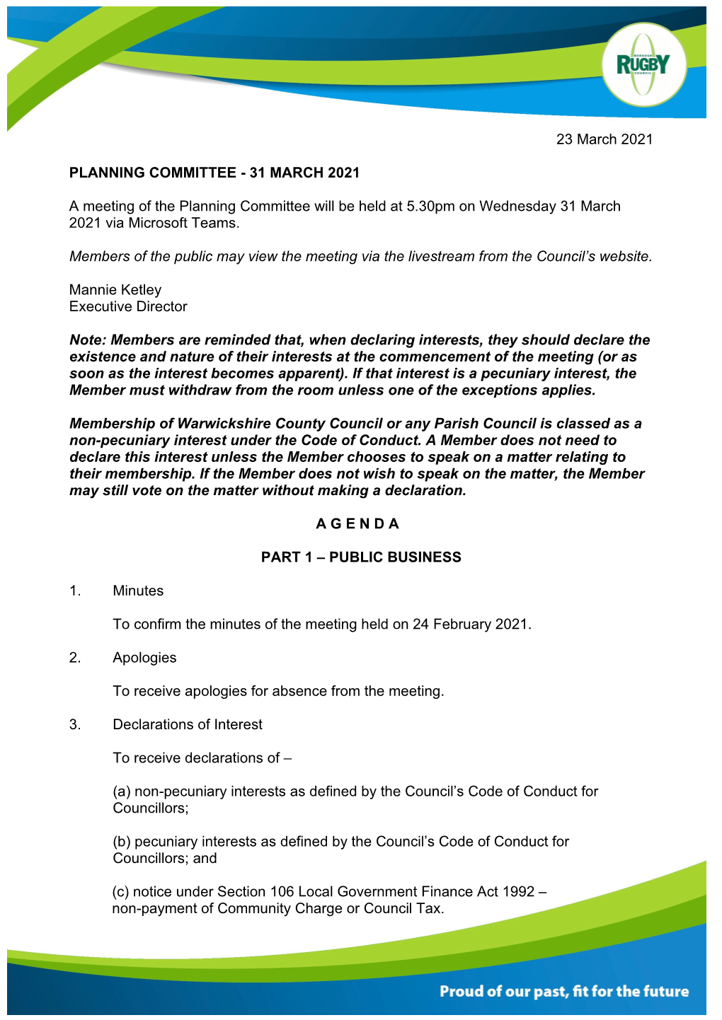 AGENDA Planning Committee 31 March 2021