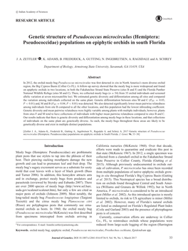 Genetic Structure of Pseudococcus Microcirculus (Hemiptera: Pseudococcidae) Populations on Epiphytic Orchids in South Florida