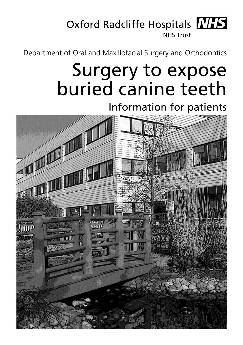 Surgery to Expose Buried Canine Teeth Information for Patients the Information in This Leaflet Will Help You to Understand Your Treatment