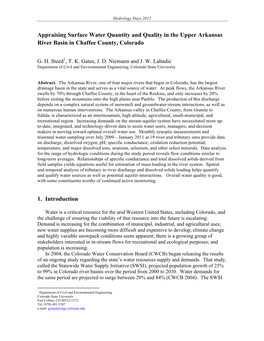 Appraising Surface Water Quantity and Quality in the Upper Arkansas River Basin in Chaffee County, Colorado