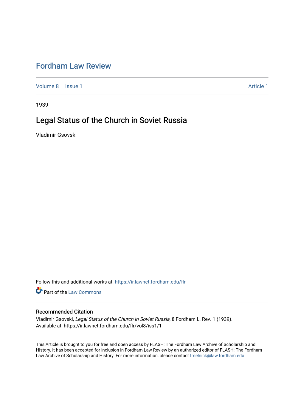 Legal Status of the Church in Soviet Russia