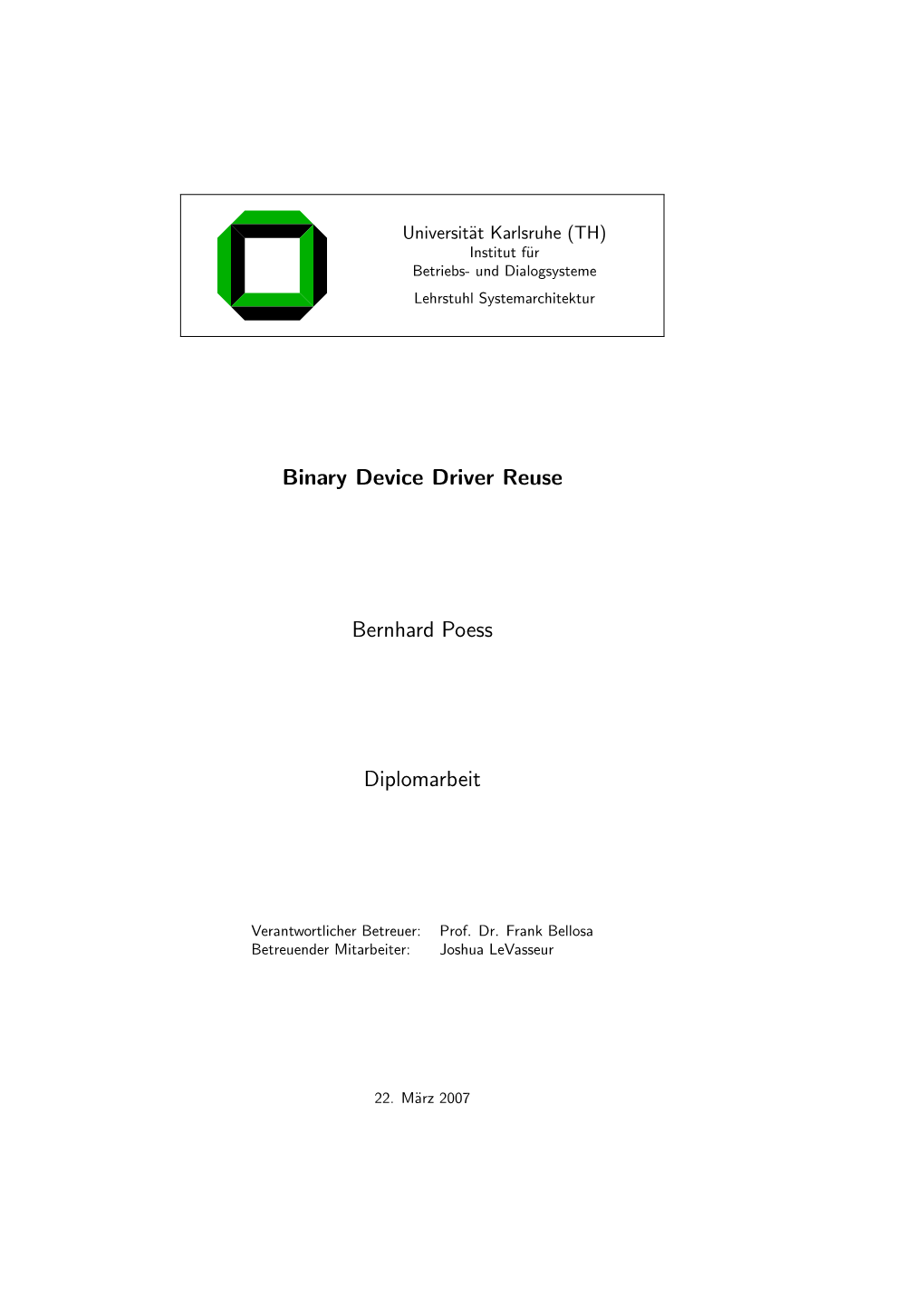 Binary Device Driver Reuse Bernhard Poess Diplomarbeit