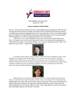 FOR IMMEDIATE RELEASE October 23, 2018 Latina Candidates Fill The
