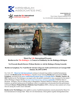Music for Life International Presents Beethoven for the Rohingya: a Concert of Solidarity for the Rohingya Refugees