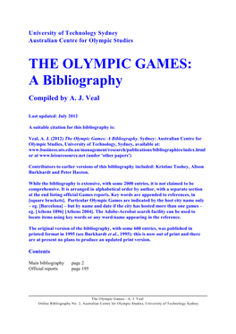 THE OLYMPIC GAMES: a Bibliography Compiled by A