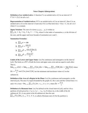 Notes Chapter 4(Integration) Definition of an Antiderivative