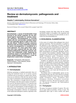 Review on Dermatomycosis: Pathogenesis and Treatment