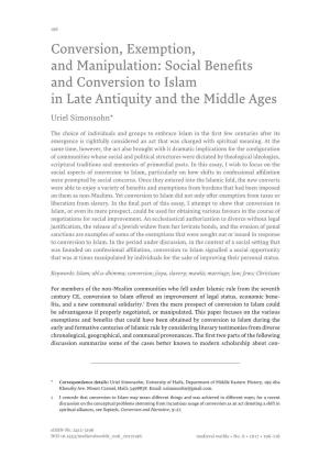 Conversion, Exemption, and Manipulation: Social Benefits and Conversion to Islam in Late Antiquity and the Middle Ages