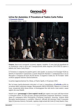 Lirica for Dummies: Il Trovatore Al Teatro Carlo Felice Di Emanuela Mortari 21 Novembre 2019 – 18:26