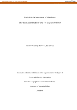 The Political Constitution of Islandness: the 'Tasmanian Problem' and Ten Days on the Island