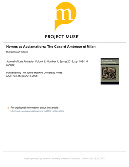 Hymns As Acclamations: the Case of Ambrose of Milan