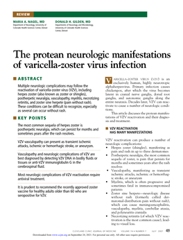 The Protean Neurologic Manifestations of Varicella-Zoster Virus Infection