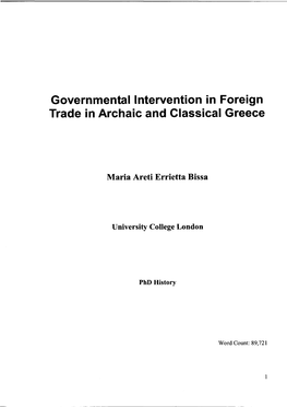 Governmental Intervention in Foreign Trade in Archaic and Classical Greece