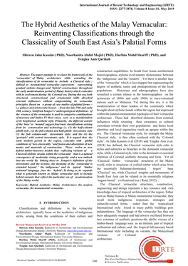 The Hybrid Aesthetics of the Malay Vernacular: Reinventing Classifications Through the Classicality of South East Asia’S Palatial Forms