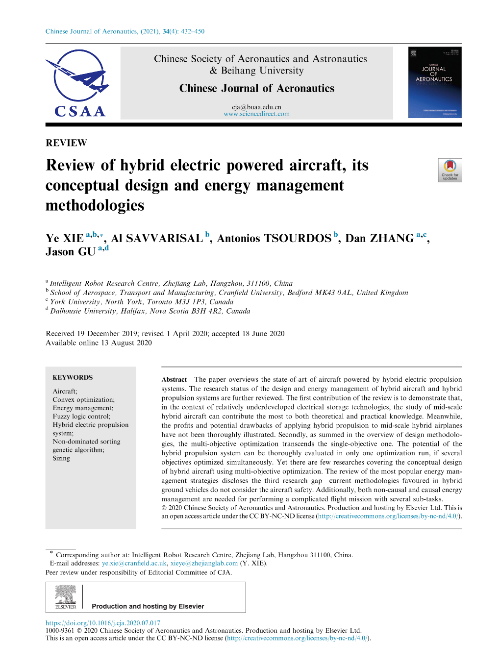 Review of Hybrid Electric Powered Aircraft, Its Conceptual Design and Energy Management Methodologies