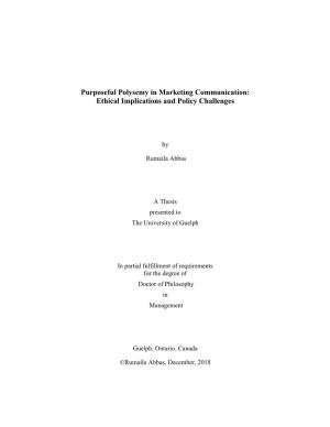 Purposeful Polysemy in Marketing Communication: Ethical Implications and Policy Challenges