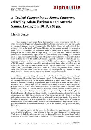 A Critical Companion to James Cameron, Edited by Adam Barkman and Antonio Sanna