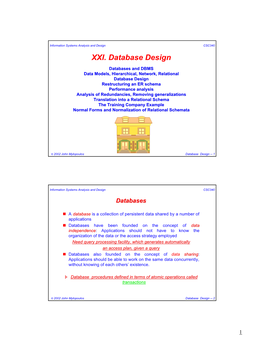 XXI. Database Design
