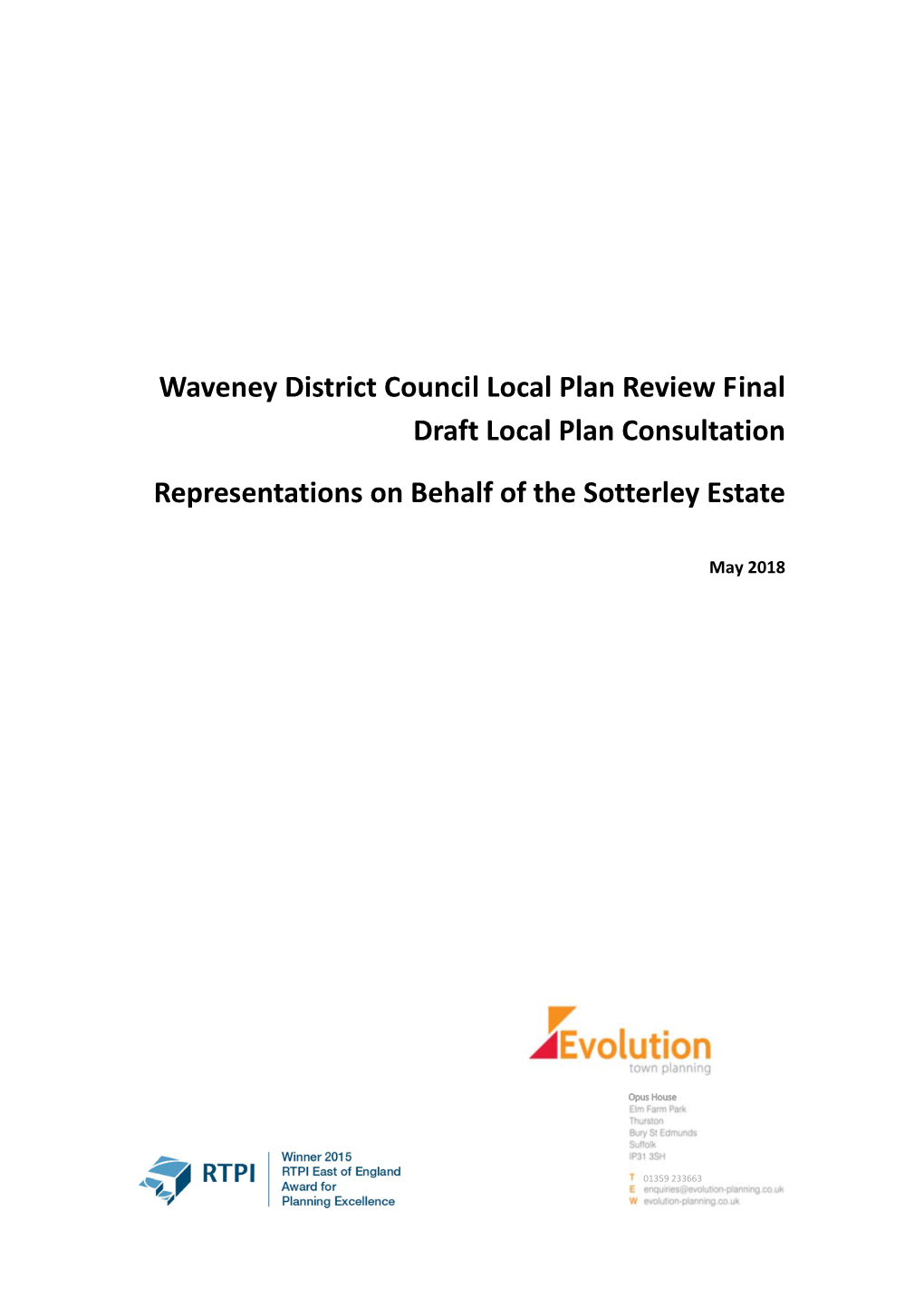 Waveney District Council Local Plan Review Final Draft Local Plan Consultation Representations on Behalf of the Sotterley Estate