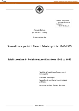 Socrealizm W Polskich Filmach Fabularnych Lat 1946-1955 Scialist