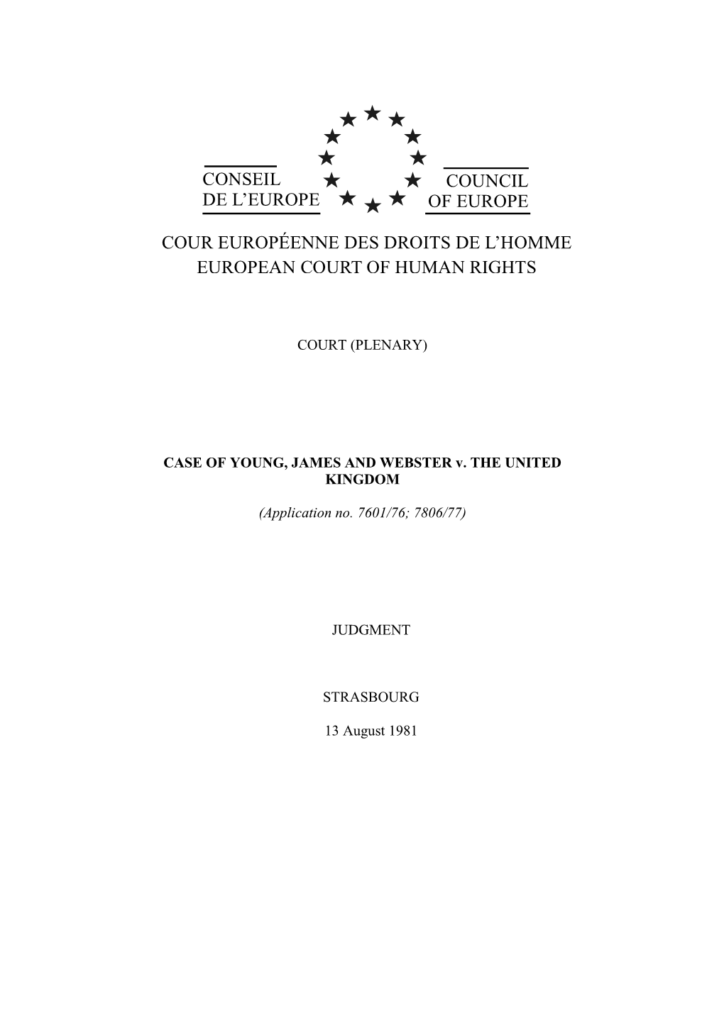 Conseil De L'europe Council of Europe Cour Européenne Des Droits