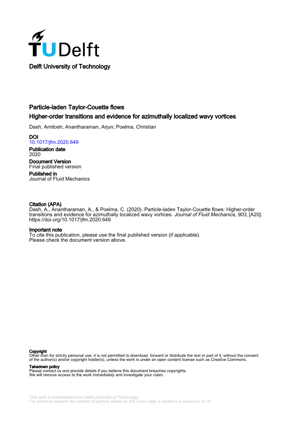 Delft University of Technology Particle-Laden Taylor-Couette Flows Higher-Order Transitions and Evidence for Azimuthally Localiz