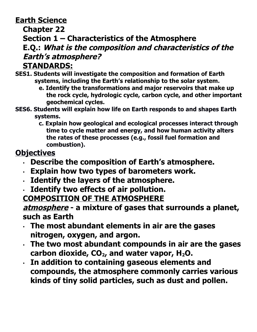 Section 1 Characteristics of the Atmosphere