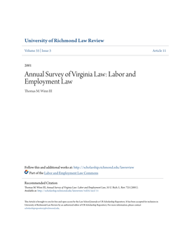 Annual Survey of Virginia Law: Labor and Employment Law Thomas M