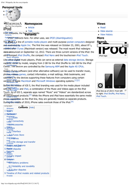 Ipod - Wikipedia, the Free Encyclopedia Personal Tools Create Account Log In