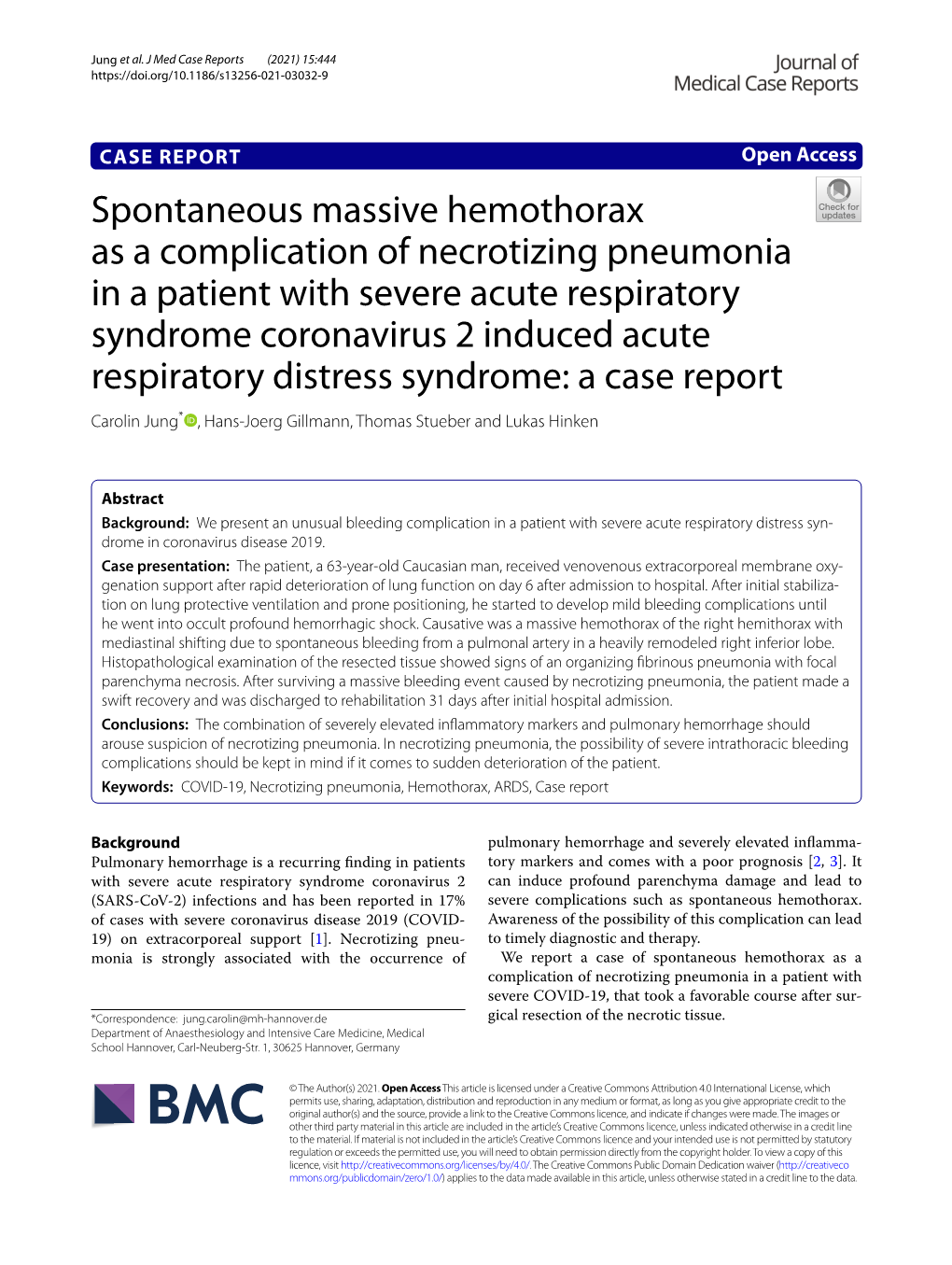 Spontaneous Massive Hemothorax As a Complication of Necrotizing