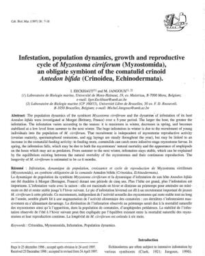 Infestation, Population Dynamics, Growth and Reproductive Cycle of Myzostoma Cirriferum (Myzostomida), an Obligate Symbiont of T