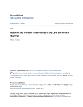 Migration and Women's Relationships to the Land and Food in Myanmar