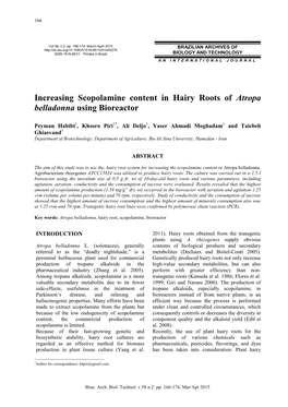 Increasing Scopolamine Content in Hairy Roots of Atropa Belladonna Using Bioreactor