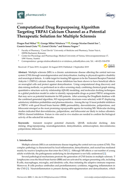 Computational Drug Repurposing Algorithm Targeting TRPA1 Calcium Channel As a Potential Therapeutic Solution for Multiple Sclerosis