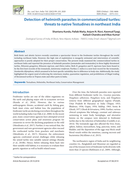 Detection of Helminth Parasites in Commercialized Turtles: Threats to Native Testudines in Northeast India