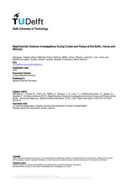 Bepicolombo Science Investigations During Cruise and Flybys at the Earth, Venus and Mercury