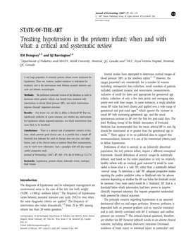 Treating Hypotension in the Preterm Infant: When and with What: a Critical and Systematic Review