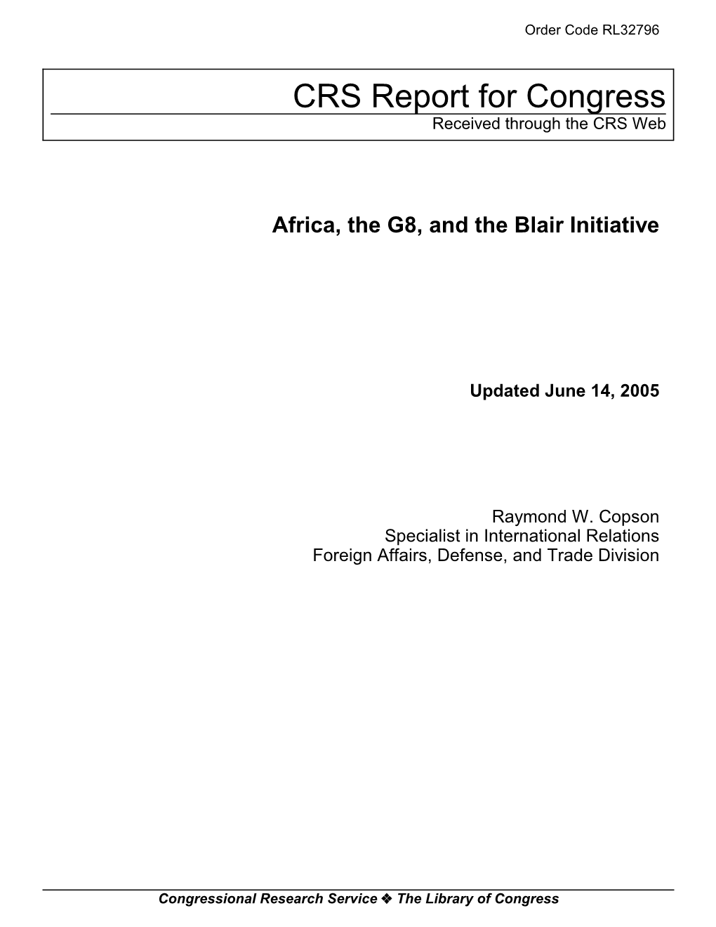 Africa, the G8, and the Blair Initiative